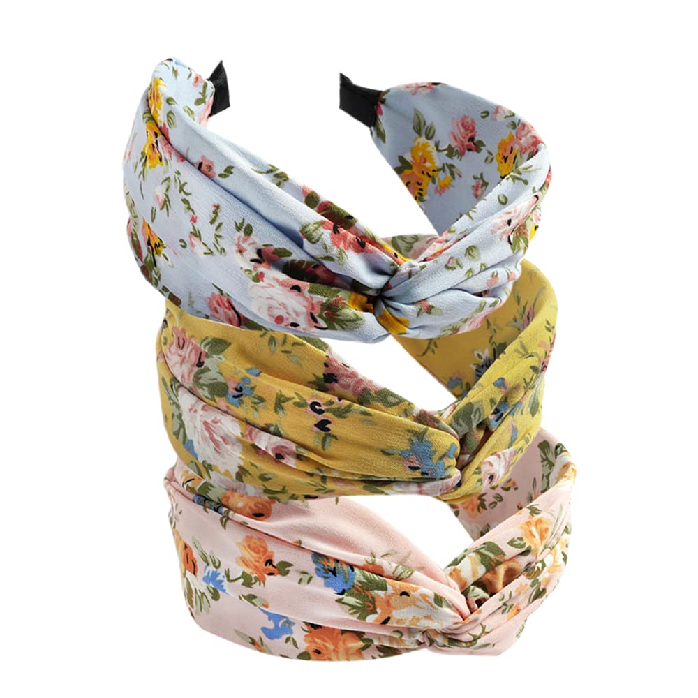3PCS Headbands for Women's Hair Boho Wrap Tie Fashion Hairbands Elastic Twist Hair Scarf Pretty Bow Tie Hair Bands Wide Alice Hair Bands for Women Uk and Girls (Rose) — image 1