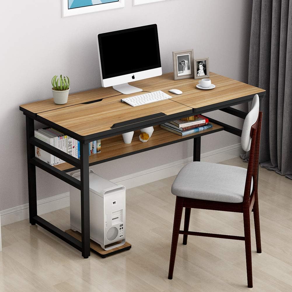 Modern Drafting Desk Drawing Table w/ Storage Shelf, 55" Large Computer