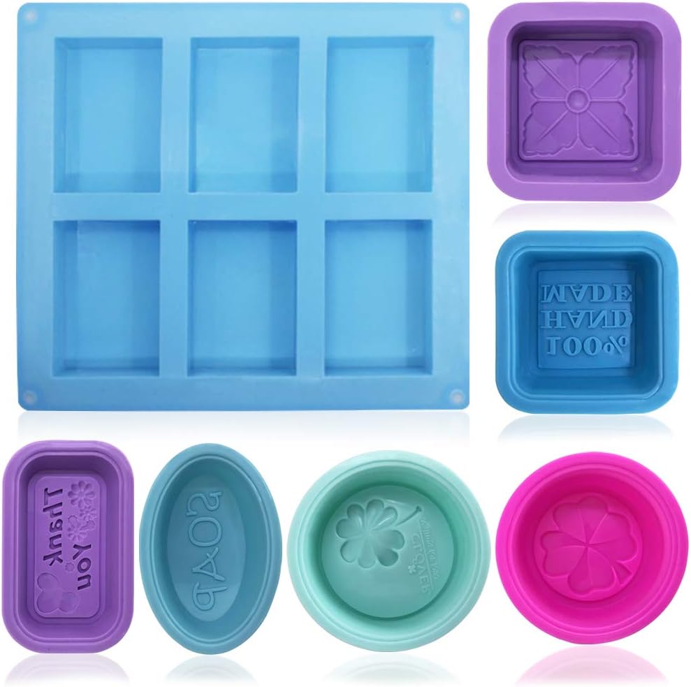 13 pcs Soap Making Molds, FineGood Food Grade Silicone Soap Mold, Cupcake Muffin Soft Baking Pan Mould for DIY Homemade Craft - Blue, Rose Red, Purple, Green