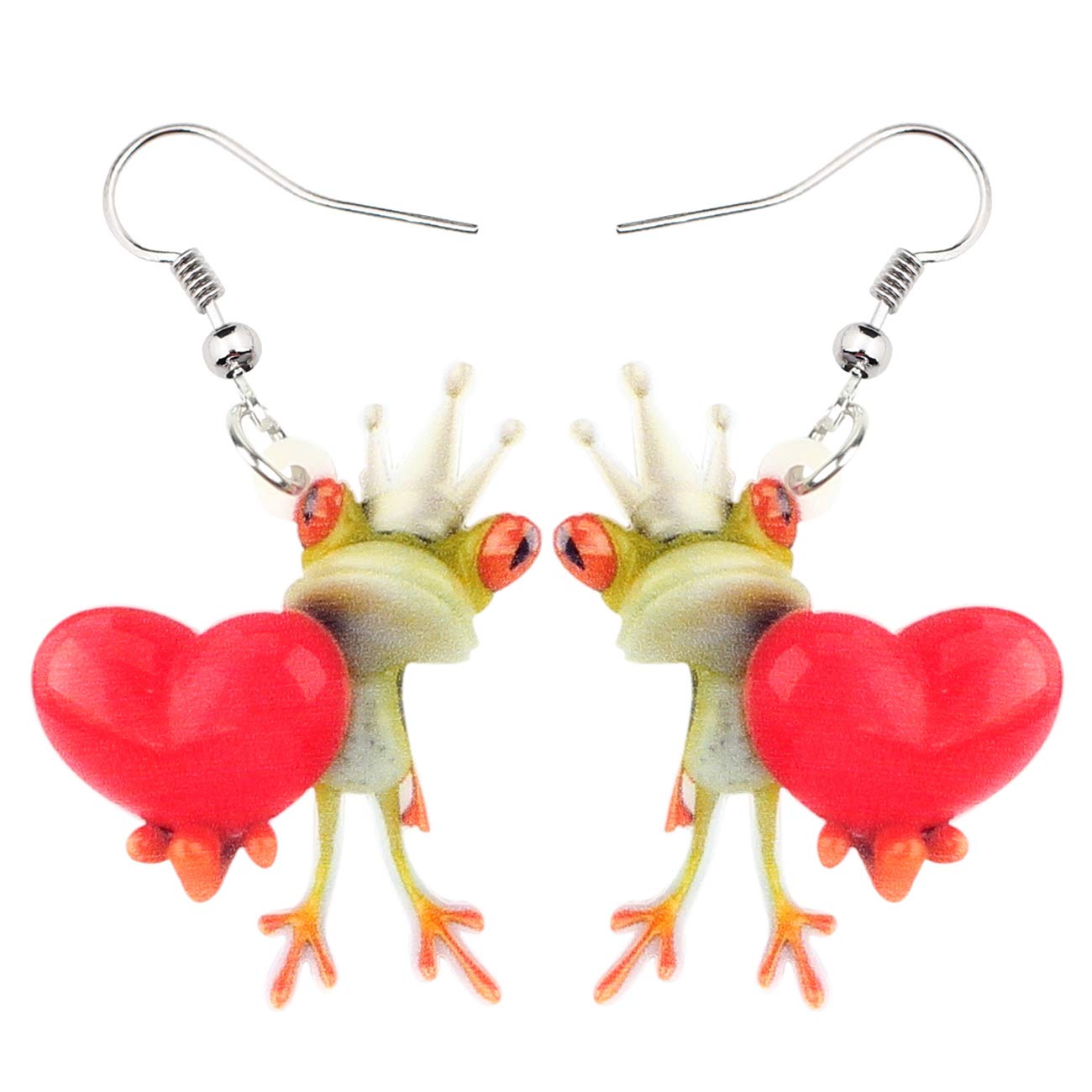 BONSNY Acrylic Novelty Sweet Green Frog Earrings Drop Dangle Jewelry For Women Teen Charms Gifts (Red)