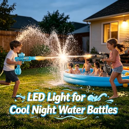 Electric Water Gun for Kids Adults, 2Packs Automatic Squirt Gun with LED Light & Spray Sound, Rechargeable Waterguns with Large Tank, Summer Outdoor Pool Beach Backyard Water Toys Gifts for Boys Girls