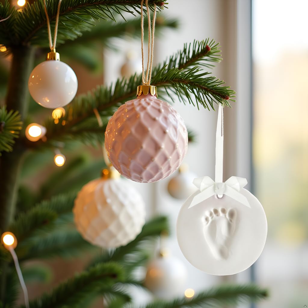 Tiny Ideas DIY No Mess Hanging Ornament Kit, Baby Hand and Footprint Keepsake, Classic Nursery Decor, Ideal Gender Neutral Gift, Baby's First Christmas, White