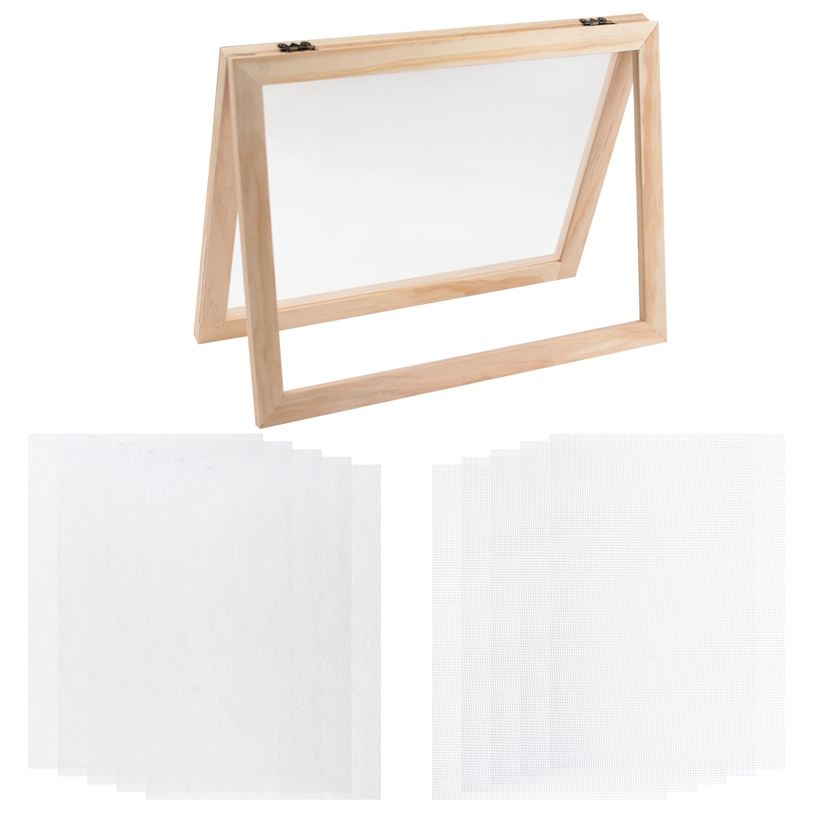 WANDIC A4 Paper Making Kit, Handmade Wooden Paper Making Mould with Replace Mesh Cloth Frame Paper Making Screen Kit for DIY Paper Art Craft