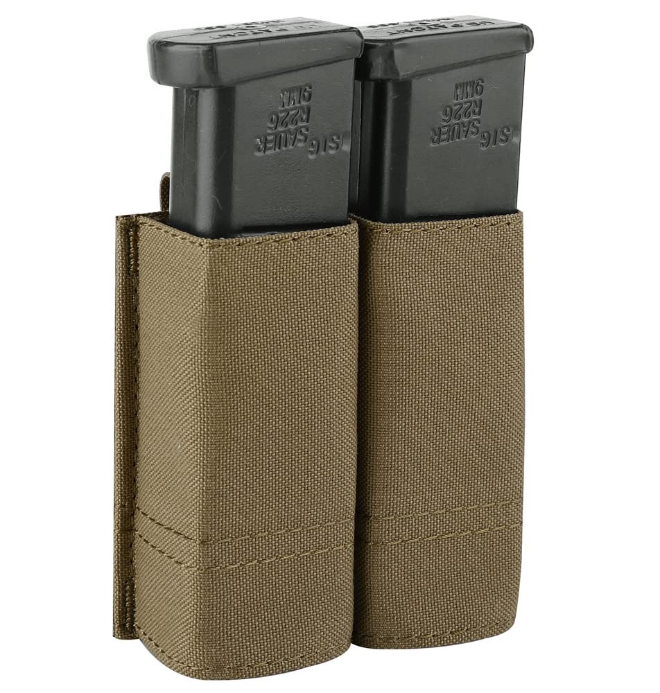 KRYDEX GEAR Tactical Double Mag Pouch - 9mm Pistol Mag Holder with Quick Release (Coyote Brown)