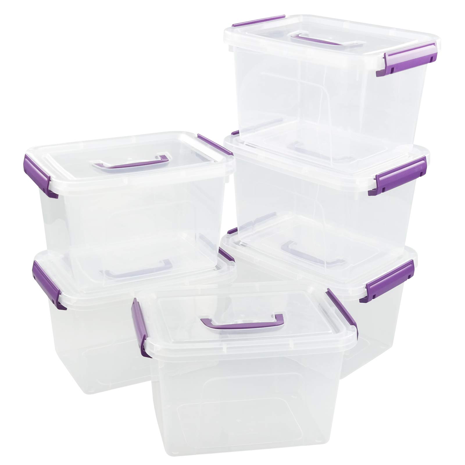 Vcansay 5.7 L Plastic Storage Boxes with Lids and Handles, 6 Packs