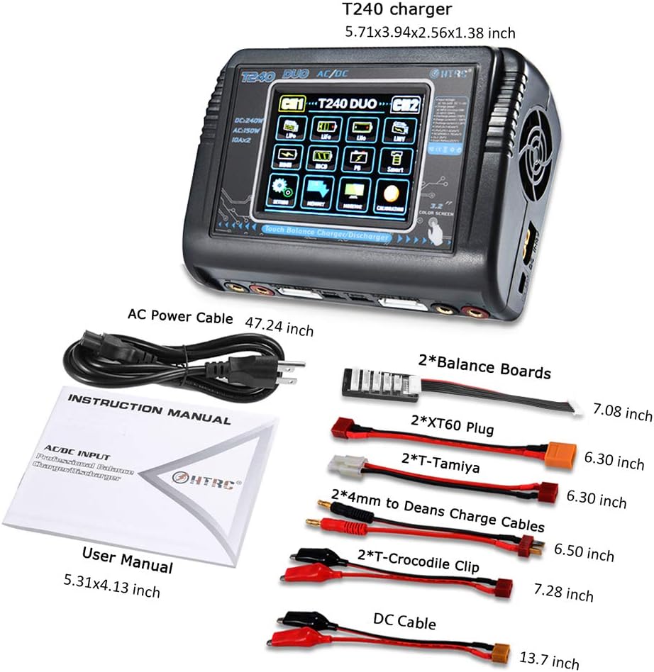 Lipo Battery Charger Touch Screen Dual Balance Discharger Duo AC150W DC240W 10A T240 1-6S RC Li-ion Life NiCd NiMH LiHV PB Smart Battery: Toys & Games