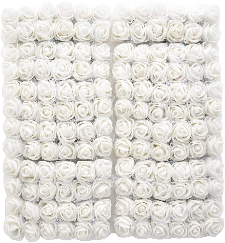 Foam Roses 144pcs Artificial Multi Color Fake Flower DIY Wedding Home Party Decoration & Wedding Car Corsage Decoration (White)