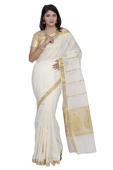 Charming Kerala Cotton Kasavu Jari Pallu and Jari Border Saree with Blouse