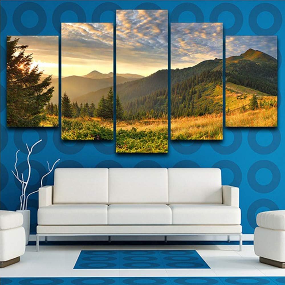 hlfymx Imágenes Sala De Estar HD Pintura Impresa 5 Panel Amanecer