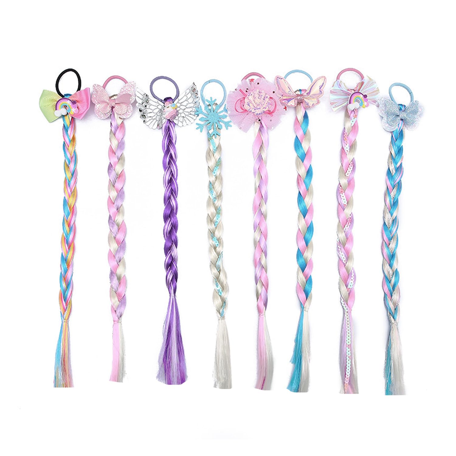 Set Of 8 Colorful Braid Hair Ties, Ponytail Elastic Bands, Bow Ties, Colorful Synthetic Wigs, Hair Accessories For Girls, Suitable For Prom, Party, Cosplay