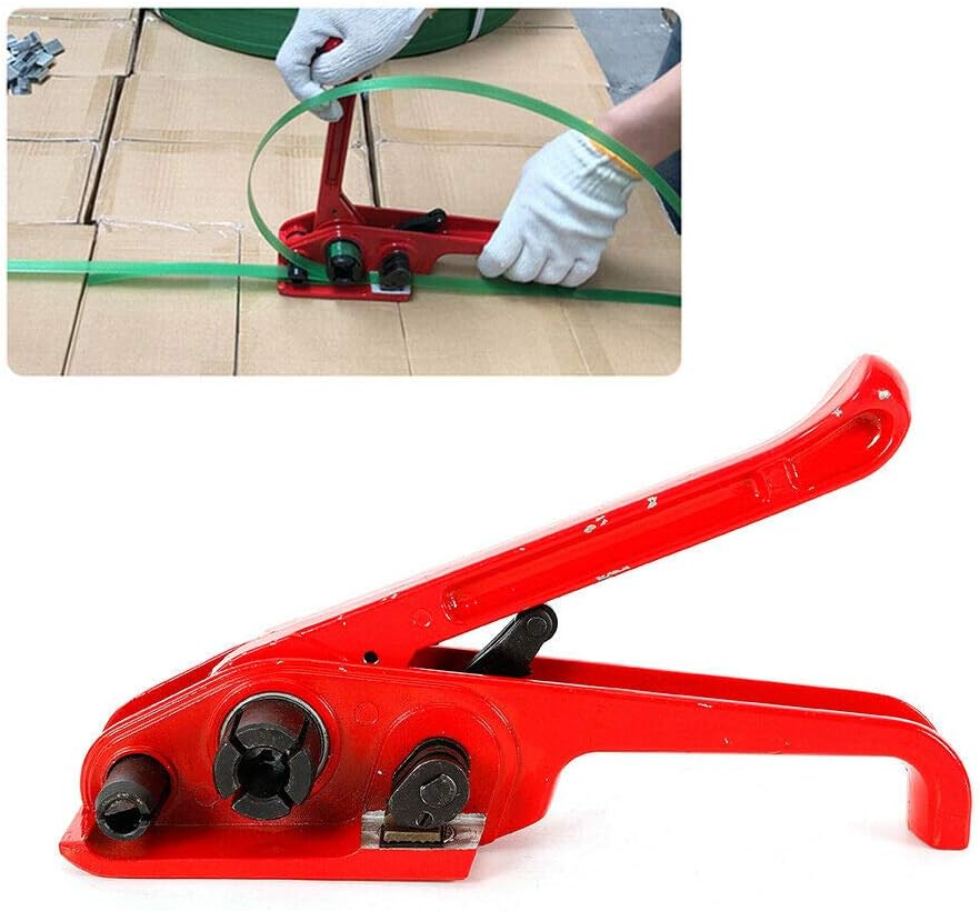 Heavy Duty Tensioner & Cutter,Red 3/8"-3/4" Plastic Belt Tensioner Cutting Tool Fit PP Belt PET Plastic Belt