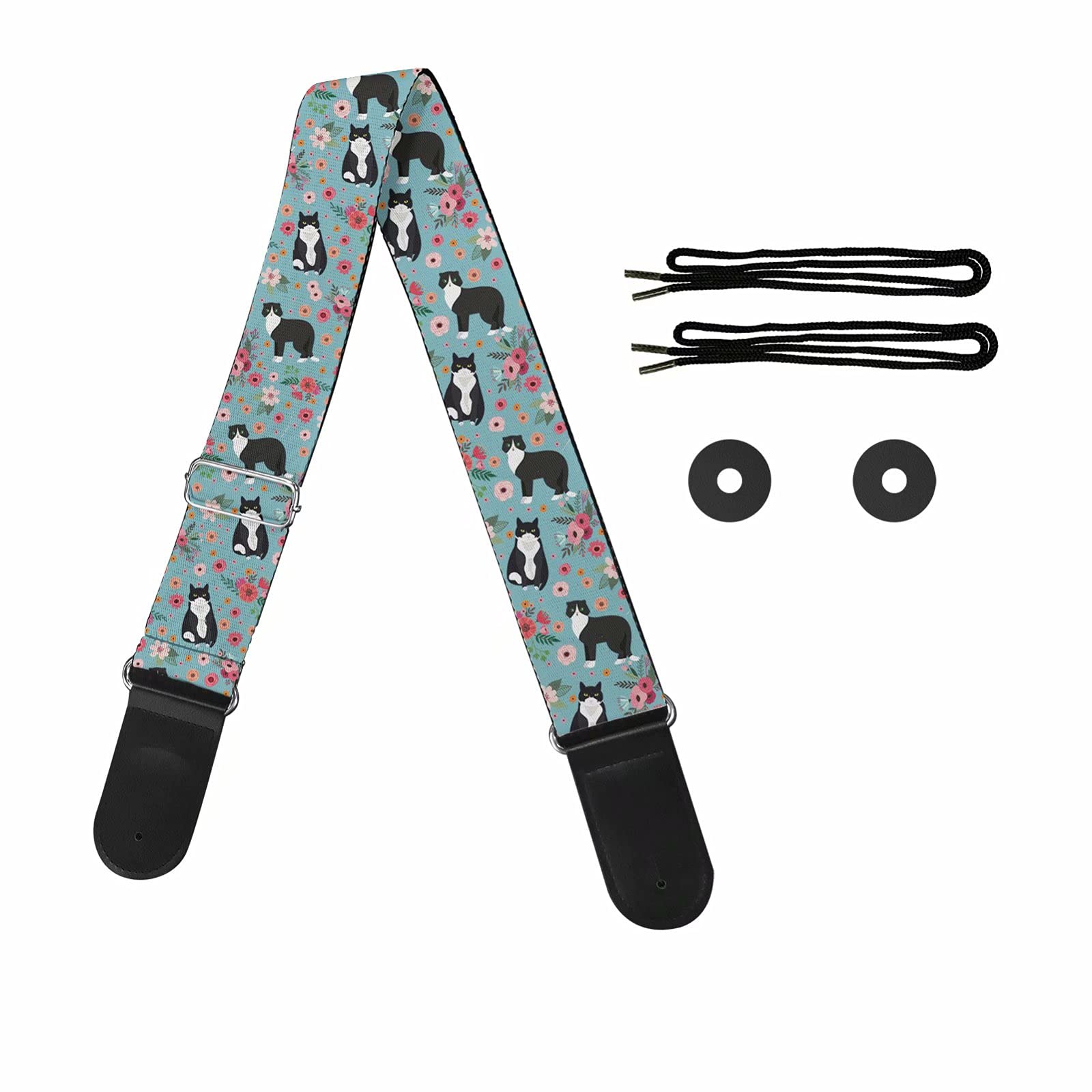 Pizding Polyester Guitar Strap with Flower Cats Pattern Suitable for Bass,Electric,Acoustic Guitars Shoulder Strap for Men Women Guitarists Replacement for Handbags