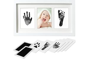 PewinGo Baby Hand and Footprint Kit,Inkless Baby Handprint Kit with 2 Safe Clean-Touch Ink Pads and a Wooden Baby Picture Fra