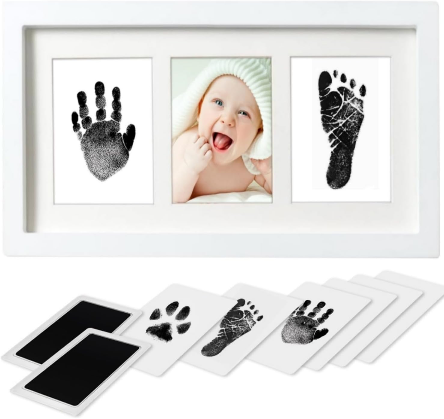 Photo 1 of PewinGo Baby Hand and Footprint Kit,Inkless Baby Handprint Kit with 2 Safe Clean-Touch Ink Pads and a Wooden Picture Frame for Newborn,Gifts for New Parents, Shower gift