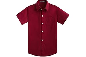 Spring&Gege Boys' Short Sleeve Dress Shirts Formal Uniform Woven Solid