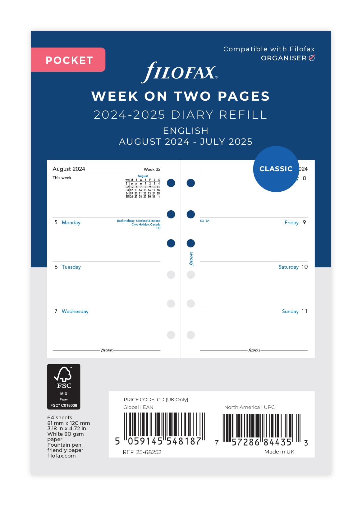 Pocket Week on two pages English mid year Aug 24 - Jul 25 — image 1
