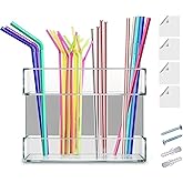Straw Holder For Cabinet With Double Sided Adhesive Tape Reusable Cabinet,Straw Organizer For Cabinet, Fridge And Kitchen Counter(Transparent)