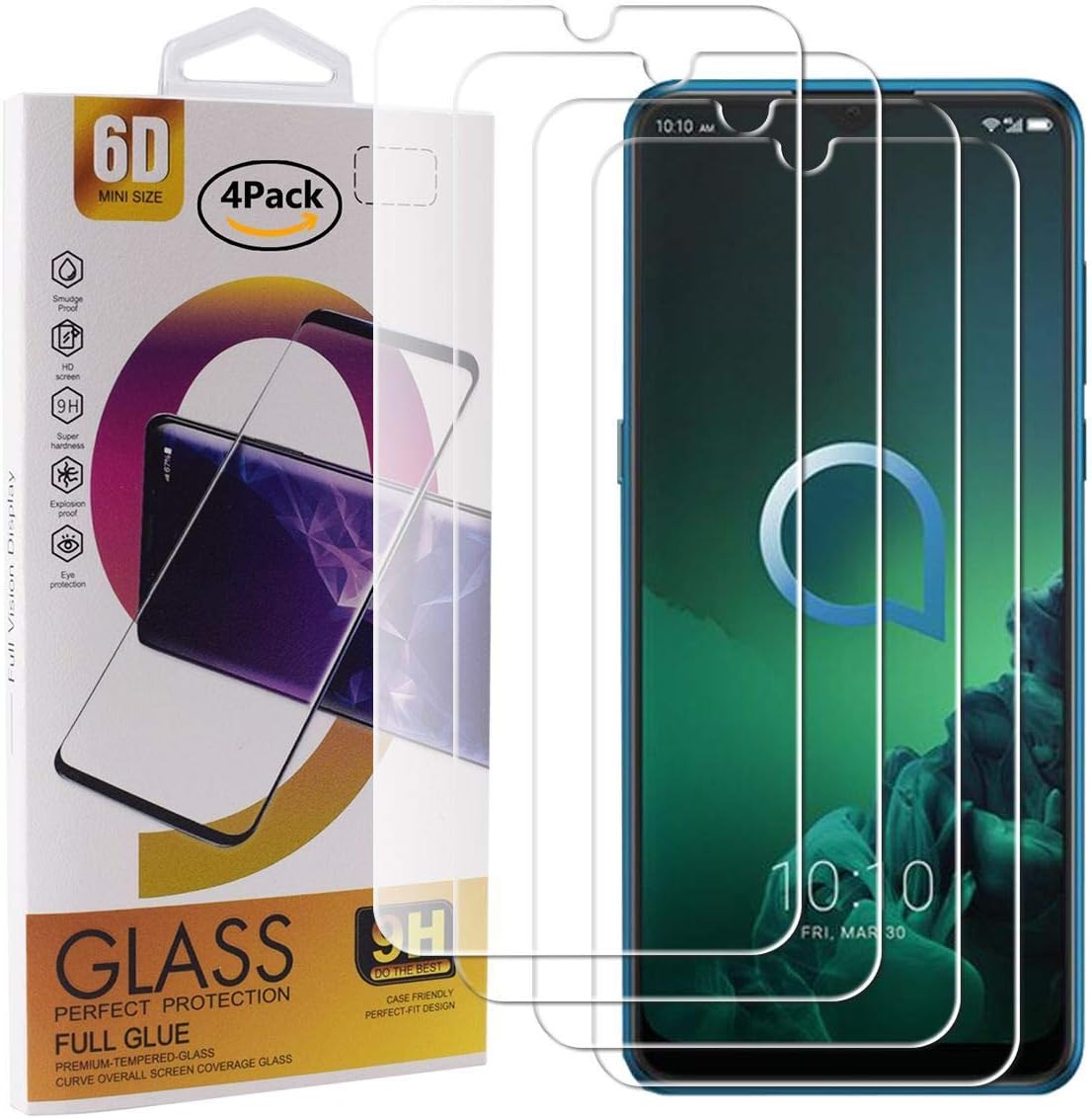 Guran 4 Pack Tempered Glass Screen Protector For Alcatel 3X 2019 Smartphone Scratch Resistance Protection 9H Hardness HD Transparent Shatter Proof Film