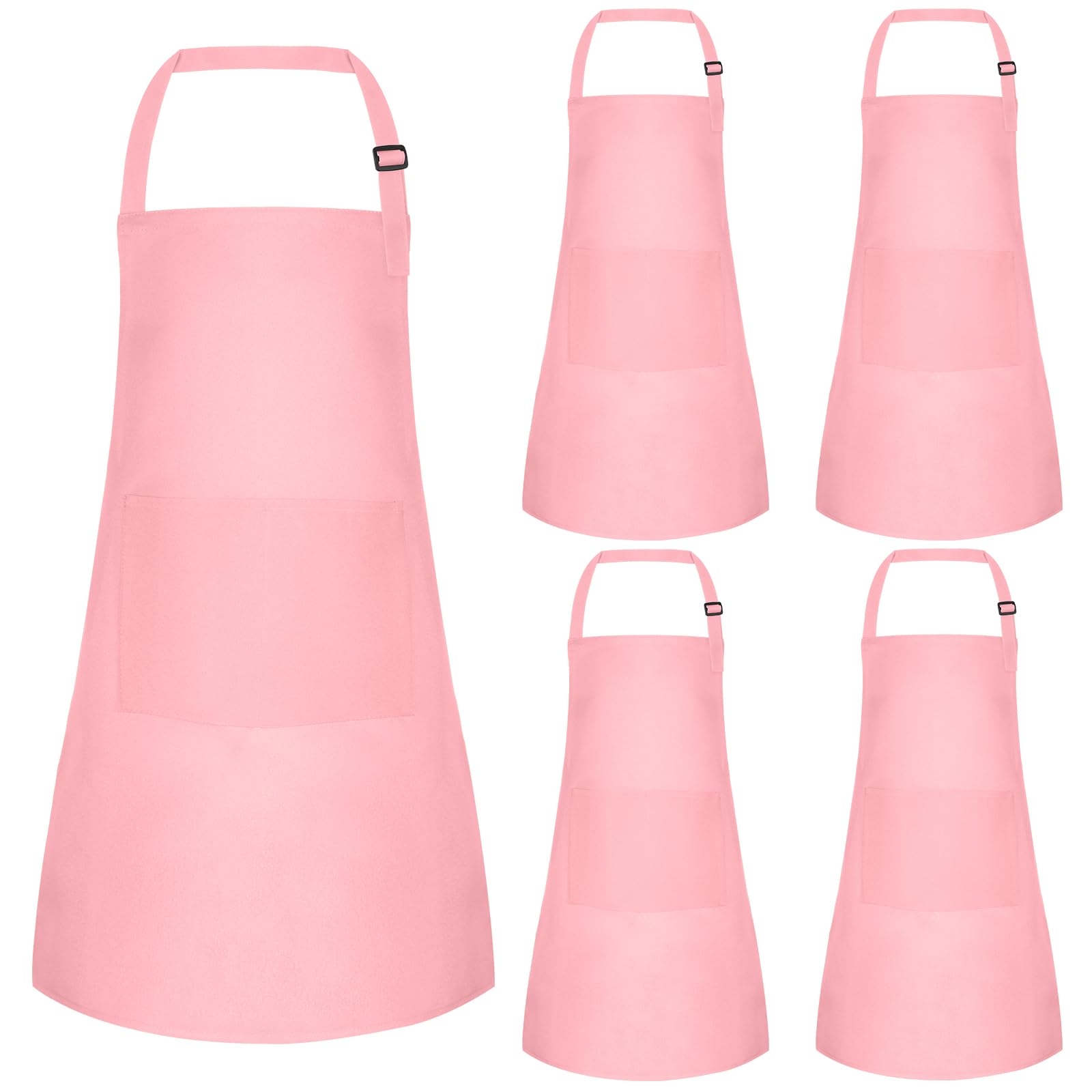BOUBONI 5 Pcs Kids Apron with 2 Pockets Adjustable Kitchen Chef Apron Bulk for Cooking Baking Painting Crafting (Pink) — image 1