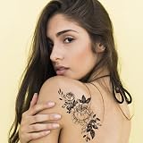 Jagowa 8 Sheets Waterproof 3D Flower Rose Sketch Black White Temporary Tattoo view 3