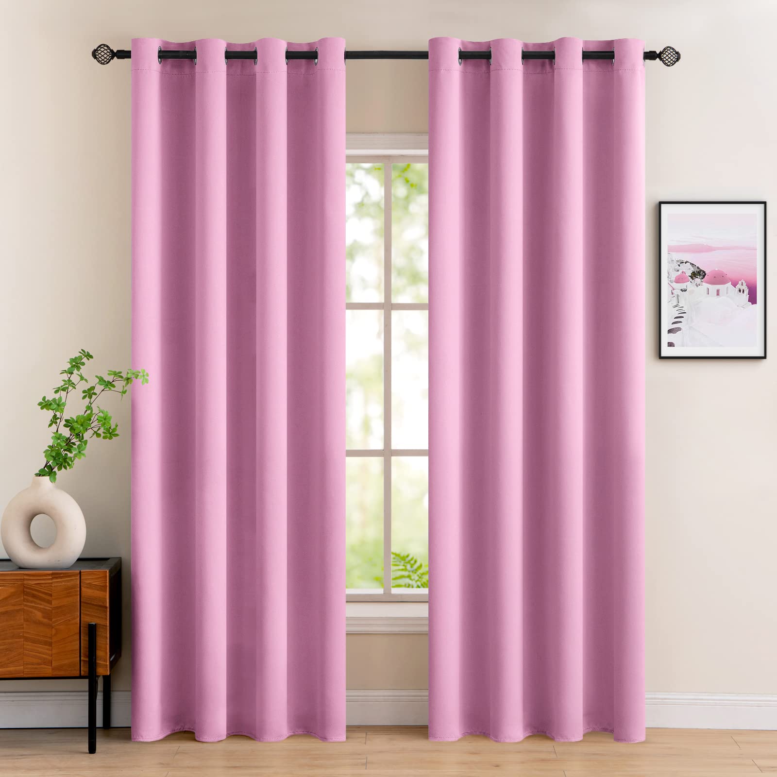 MIULEE Pink Blackout Curtains for Living Room 2 Panel Set, Premium Eyelet Curtains for Bedroom, Thermal Insulated Window Curtain Drapes, Black Out Curtain 88 Drop, Each Panel 55 x 88 Inches