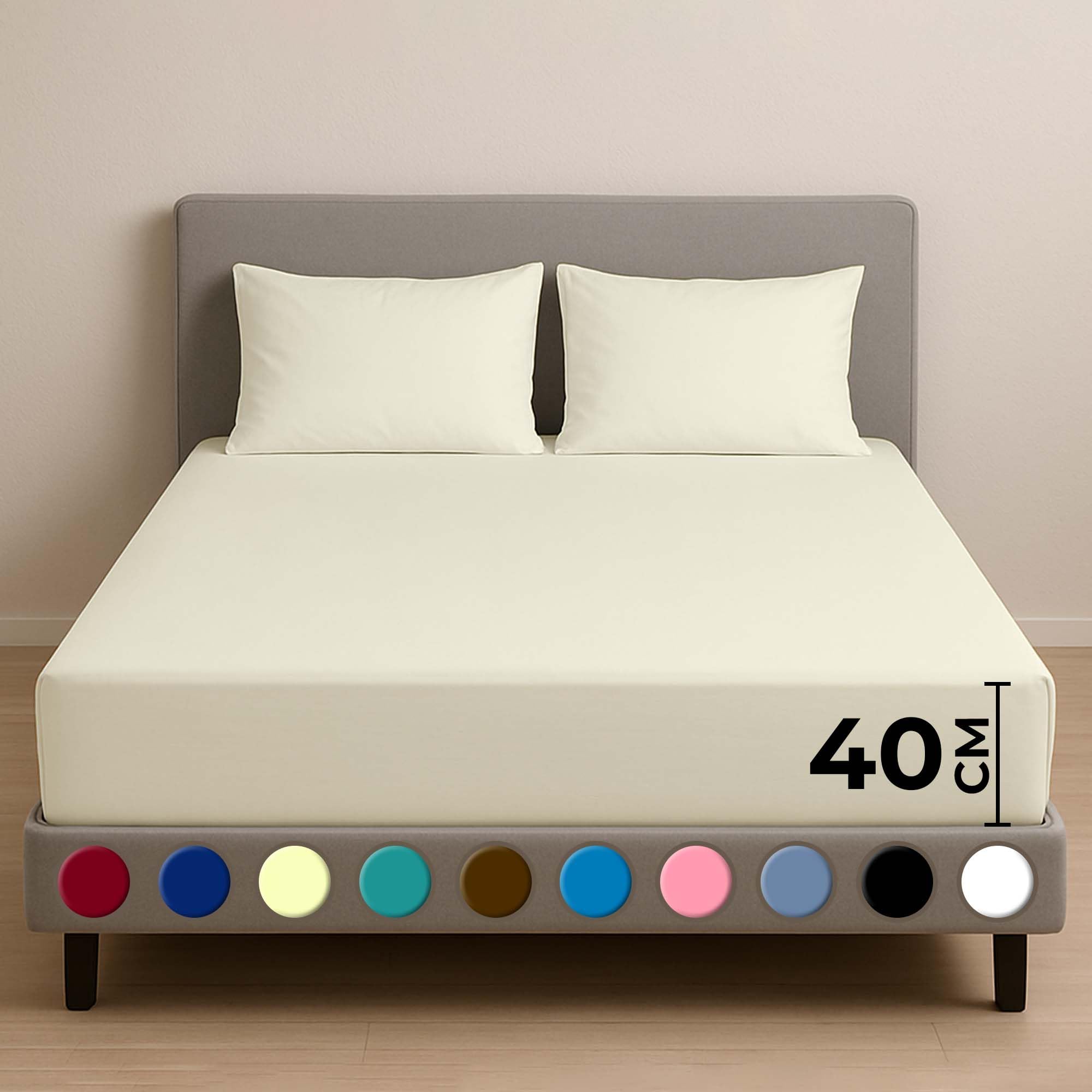 Rohi 40cm Extra Deep Fitted Sheets Single Bed – Soft, Breathable & Anti-Allergy Cotton Blend Fitted Sheet – Elasticated Corners – Wrinkle-Resistant & Easy Care Fitted Bed Sheets (Cream, Single) — image 1