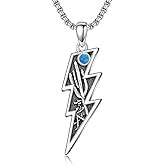 MEIDERBO Lightning Bolt Necklace 925 Sterling Silver Turquoise Lightning Pendant Western Country Jewelry Gifts for Men Women