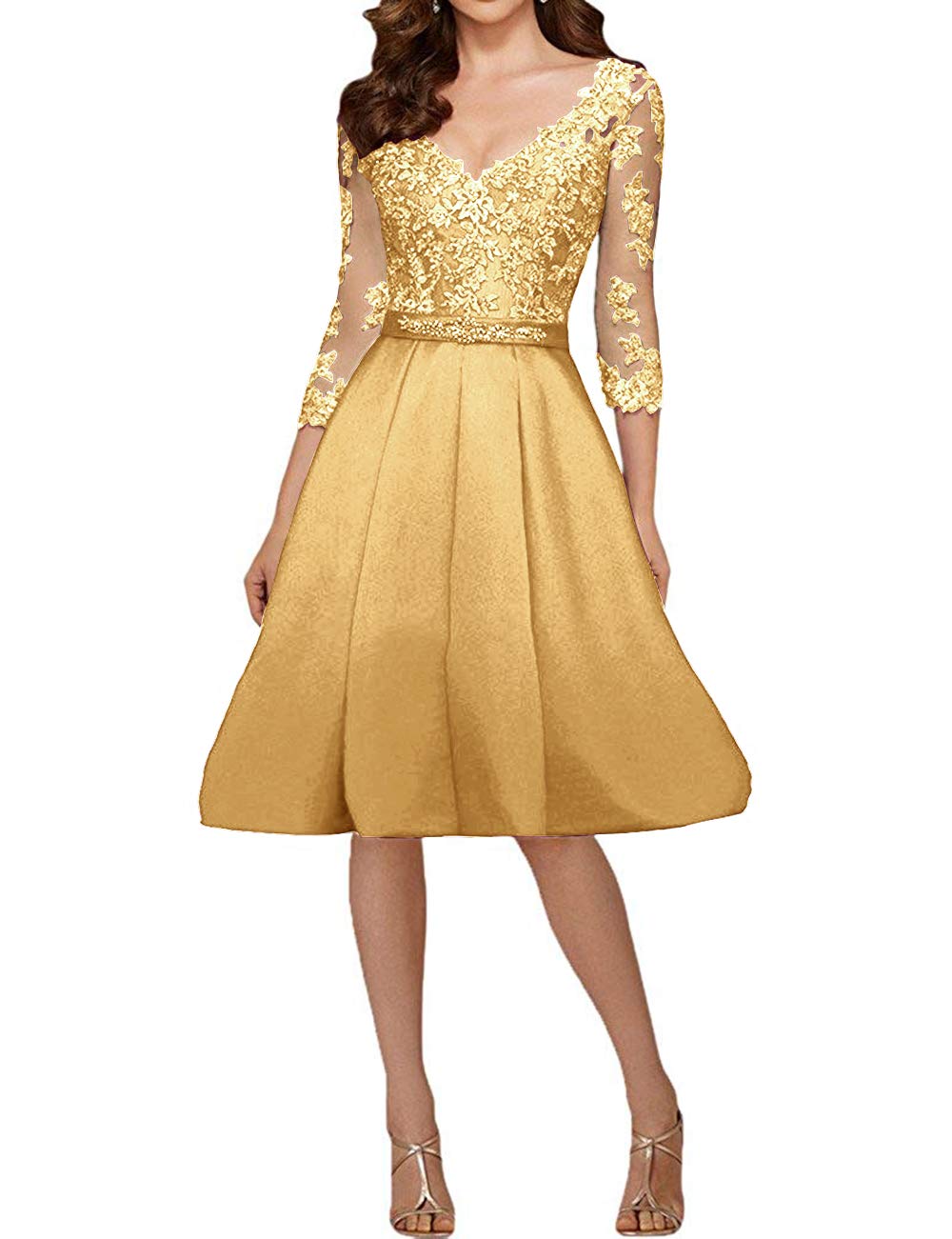 gold mother of the bride dresses short