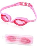 Kids Swim Goggles, 3-15 Girls Boys Unisex Children, No Leaking, Anti-fog, High Clear Underwater, UV Protection, Firm Suction, Comfortable, Adjustable Strap + Protective Box, Toddler Swimming Goggles