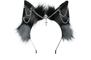 VIGVAN Handmade Wolf Fox Ears Animal Cosplay Cute Head Accessories for Halloween (Chain Grey Black)