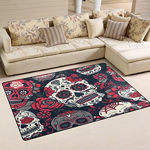 Day of The Dead Colorful Sugar Skull Doormat Indoor/Outdoor Washable Garden Office Door Mat,Kitchen Dining Living Hallway Bathroom Pet Entry Rugs 23.6"(L) x 15.7"(W)
