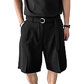 OYOANGLE Men's Summer Pleated Dress Shorts Solid Straight Leg Casual Loose Beach Vacation Outfit Golf Shorts with Belt