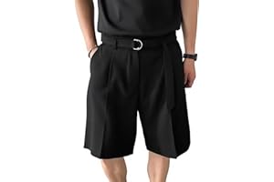 OYOANGLE Men's Pleated Golf Casual Loose Shorts Belt Solid Straight Leg Summer Beach Vacation Outfit Dress Shorts
