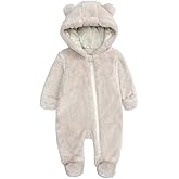 Newborn Baby Snowsuit Fleece Lined Onesie Outfits Warm Hooded Romper for Infant