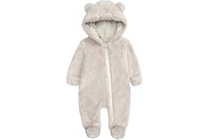 BABYMINE Newborn Baby Snowsuit Fleece Lined Onesie Outfits Warm Hooded Romper for Infant