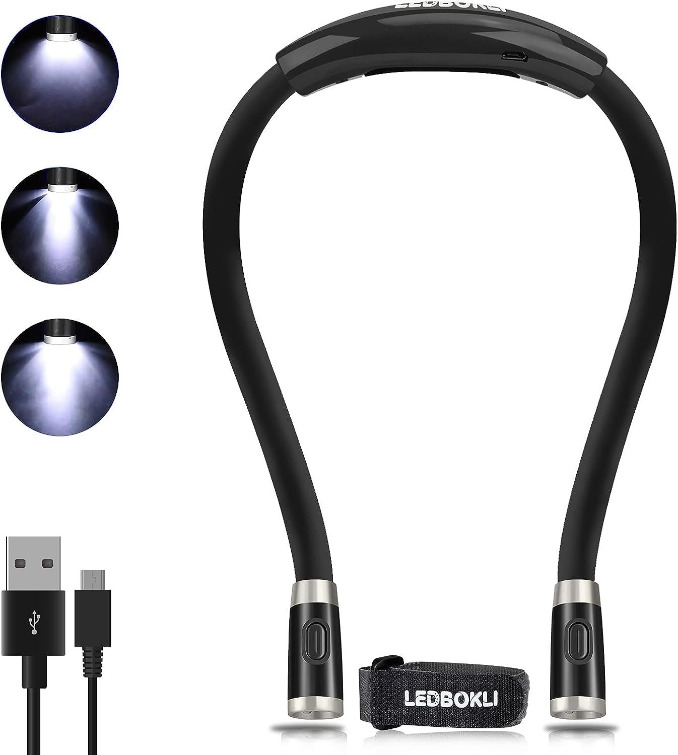 LEDBOKLI Neck Reading Light - 6 Brightness Levels, Rechargeable, Hands-Free for Books, Bed, Crochet, Knitting, Camping