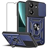 CNPUTAO Case for Xiaomi Redmi A5 4G / Poco C71 with Tempered Glass Screen Protector,Sliding Camera Window, Kickstand, Shock-Proof Anti-Scratch Dual-Layer Phone Cover, Blue