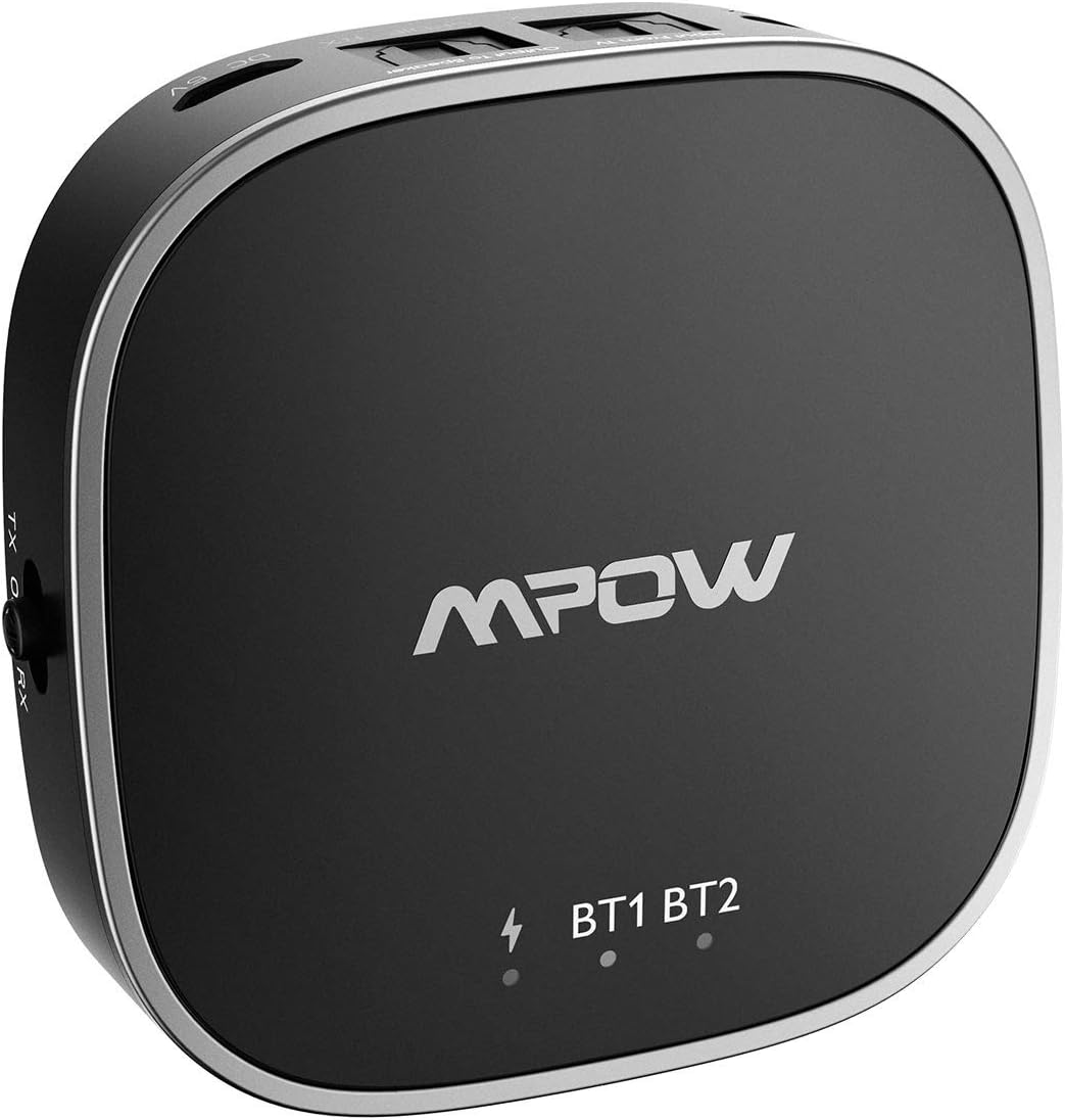 Mpow Bluetooth 5.0 Transmitter Receiver 2 in 1, Optical TOSLINK and 3.5mm Bluetooth Transmitter for TV, aptX Low Latency, Wireless Audio Adapter for TV Home Stereo, aptX HD Music Feast (18H, 50Ft)