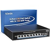 10 Port 2.5G PoE Switch Unmanaged, VIMIN 2.5G PoE Switch with 8X 2.5G Base-T PoE Ports+2x10G SFP Uplink, 2.5G PoE Switch 80Gb