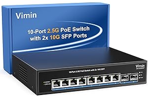 10 Port 2.5G PoE Switch Unmanaged, VIMIN 2.5G PoE Switch with 8X 2.5G Base-T PoE Ports+2x10G SFP Uplink, 2.5G PoE Switch 80Gb