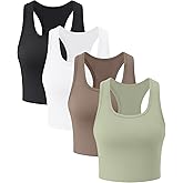4 Pack Sleeveless Tank Tops for Women Racerback Cropped Workout Top Cotton Basic Running Yoga Gym Crop Top Shirts for Women