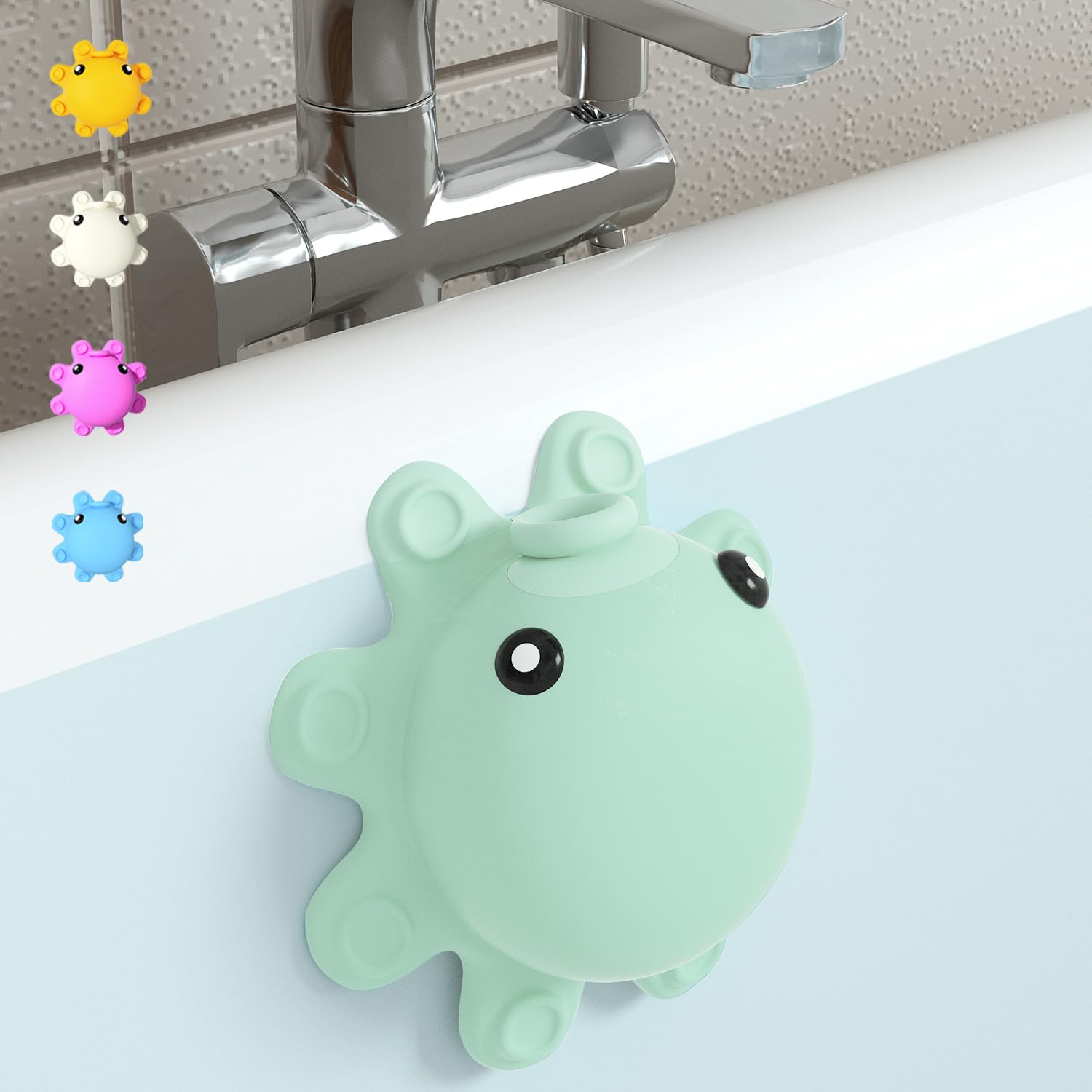 Photo 1 of Bathtub Overflow Drain Cover - Silicone Bath Tub Drain Cover, Octopus Tub Overflow Drain Stopper with Suction Cups, Adds Inches of Water for Deeper Bath, Bathroom Spa Relaxing Accessory, Aqua Green