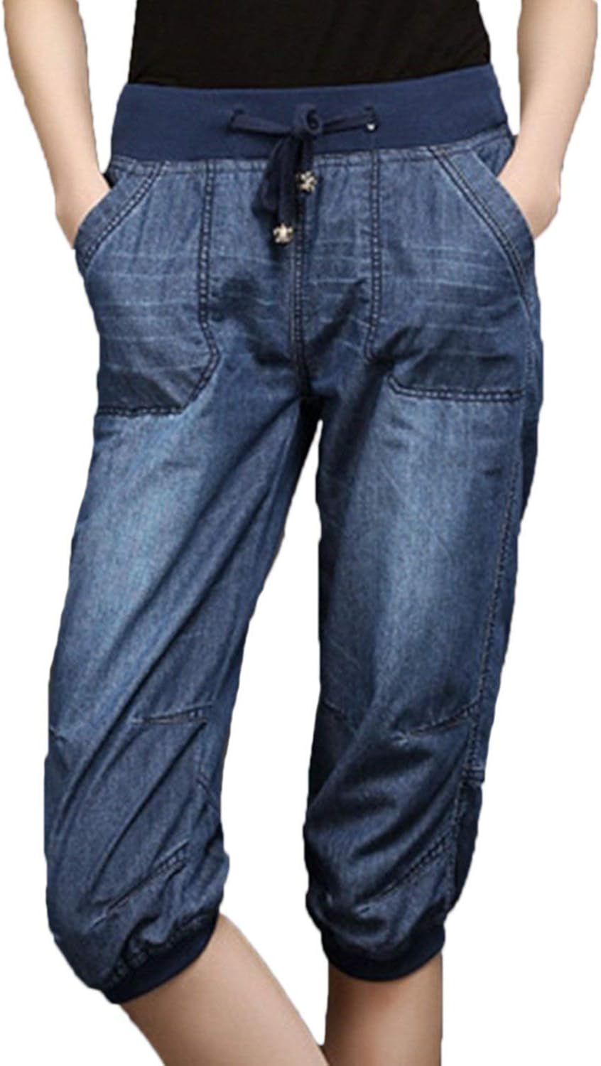 Saoye Fashion 3/4 Pants Women Work Pants with Drawstring Elastic Waist