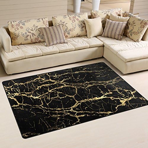 Vantaso Nursery Area Rugs Soft Foam Gold Black Marble Play Mats for Kids Playing Room Living Room Door Mat 60x39 inch