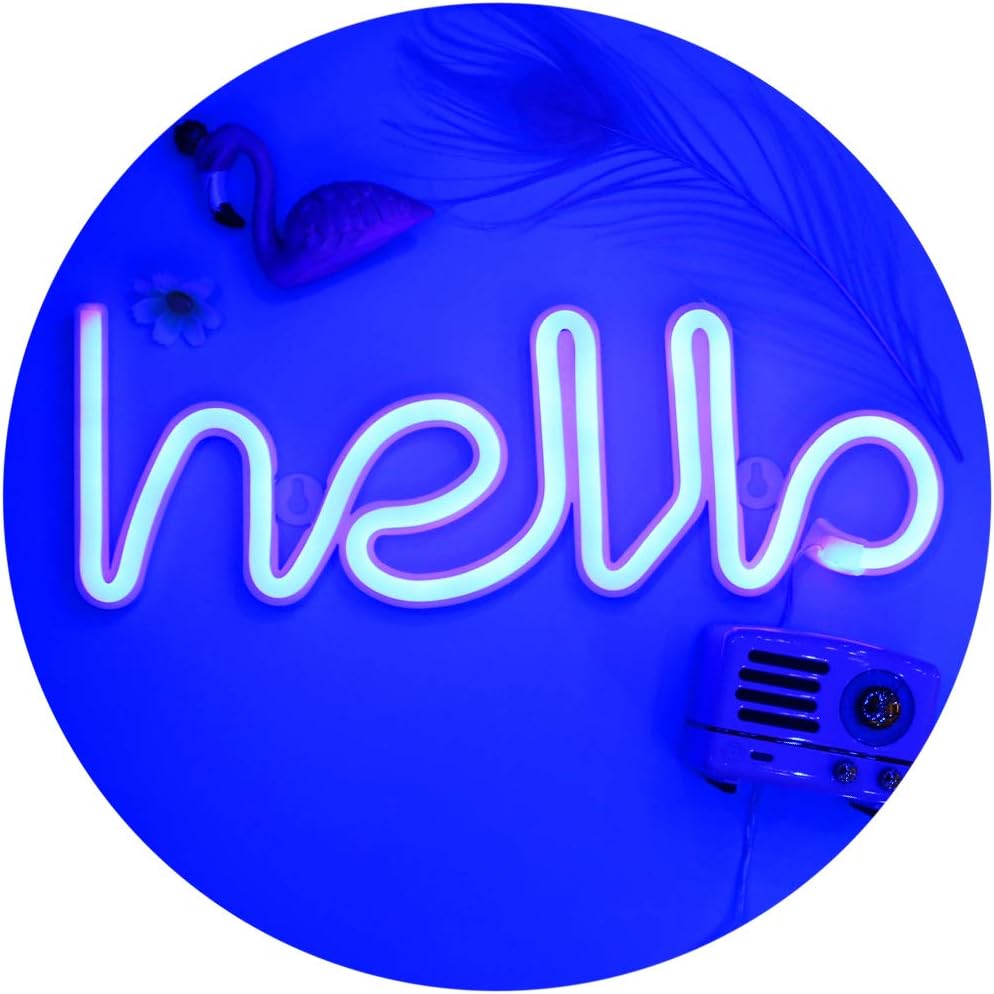 LED Hello Neon Signs Letter Lights Room Decor Battery or USB Powered 4.5V Art LED Decorative Lights Night Lights Indoor for Home, Bedroom, Office,Dorm,Party (Blue)