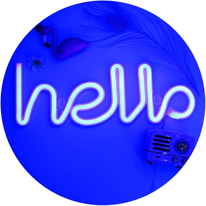 LED Hello Neon Signs Letter Lights Room Decor Battery or USB Powered 4.5V Art LED Decorative Lights Night Lights Indoor for Home, Bedroom, Office,Dorm,Party (Blue)