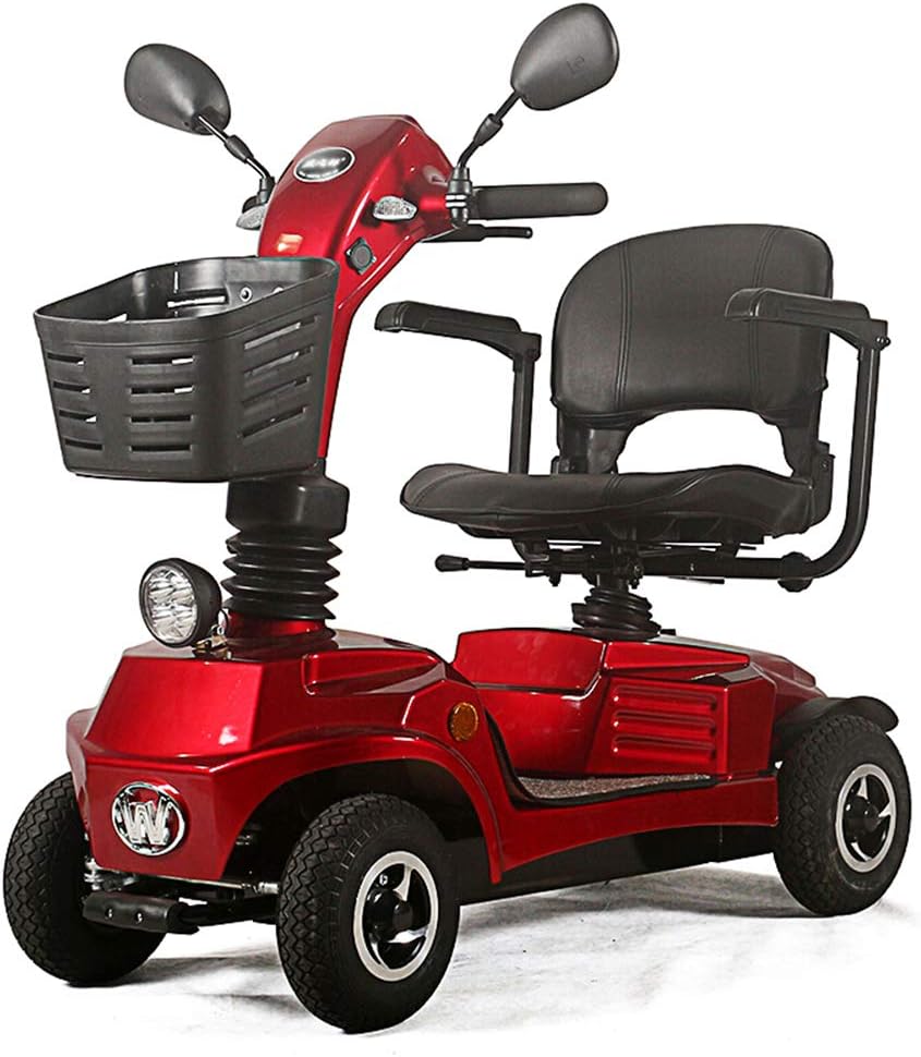 EMOGA Light and Compact, Foldable,4 Wheel Power Electric Travel and Mobility Scooter,Heavy Duty Transportable Scooter,Weight Capacity 140kg,Red