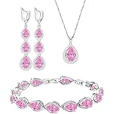 LMXXVJ Necklace Long Earrings Bracelet Set, White Gold Plated Created Blue Sapphire Jewelry Set Wedding Party Gift Jewelry for Women Bridal Bridesmaid