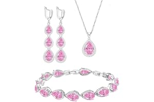 LMXXVJ Necklace Long Earrings Bracelet Set, White Gold Plated Created Blue Sapphire Jewelry Set Wedding Party Gift Jewelry for Women Bridal Bridesmaid