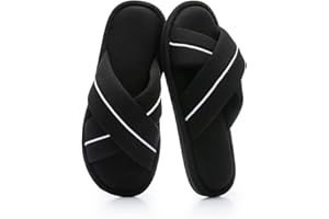 NineCiFun Women's Cross Band Open Toe Slippers with Memory Foam, Comfort Cotton Slipper Indoor Outdoor, Non-Slip Cozy House S